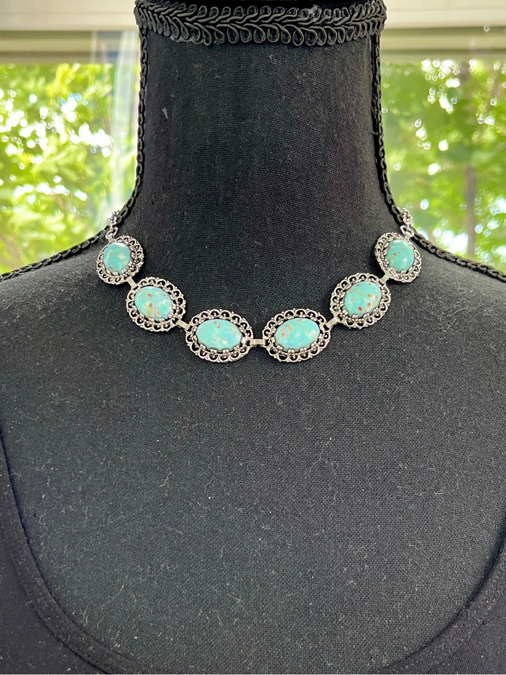 Vintage Faux Turquoise & Silver Choker Necklace